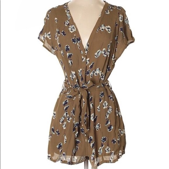 Urban Outfitters Pants - Urban Outfitters Green Floral Romper w/ Waist Belt